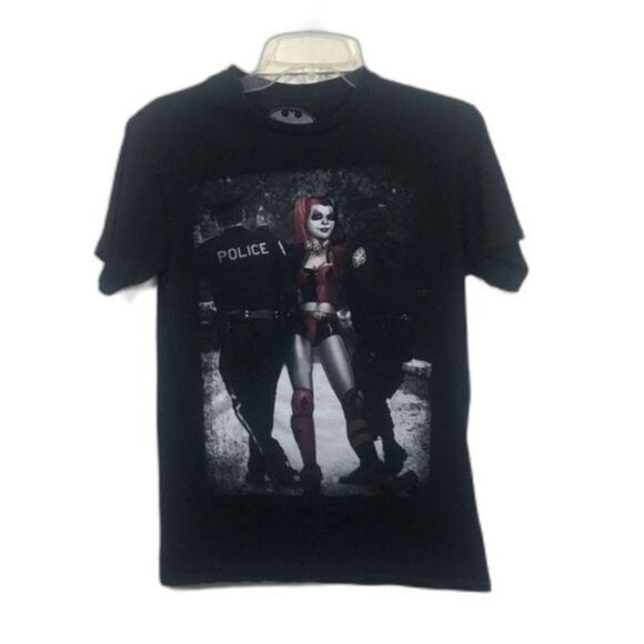 Batman Harley Quinn Police Graphic Print Black T-Shirt - Picture 1 of 10